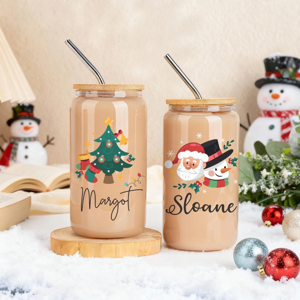 Coffee Equipment With Name - Персонализированная рождественская стеклянная кружка с бамбуковой